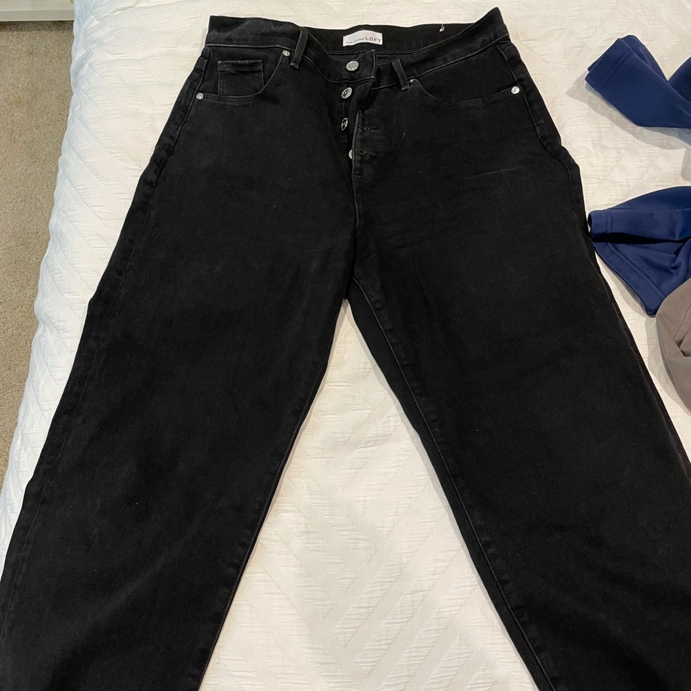Loft Wide Leg Jeans with Raw Hem and Button Zipper
